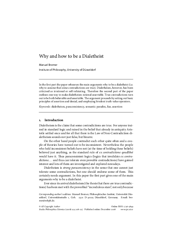 (PDF) Why and How to Be a Dialetheist