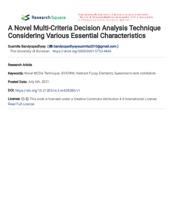 (PDF) A Novel Multi-Criteria Decision Analysis Technique Considering ...