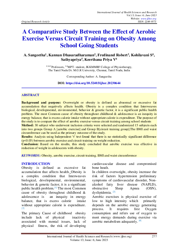 (PDF) A Comparative Study Between the Effect of Aerobic Exercise Versus ...