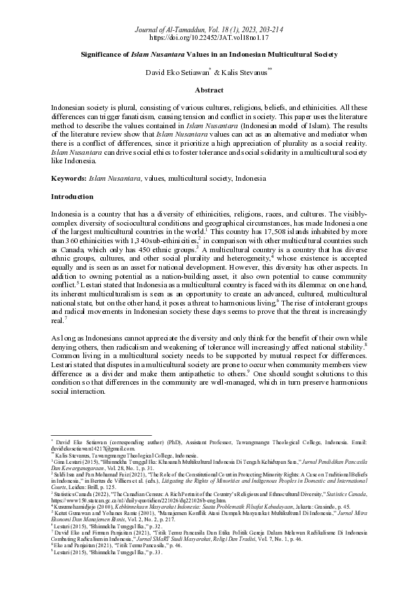(PDF) Significance of Islam Nusantara Values in an Indonesian ...