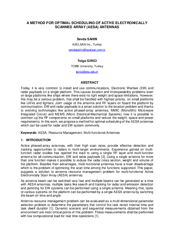 (PDF) A Method for Optimal Scheduling of Active Electronically Scanned ...