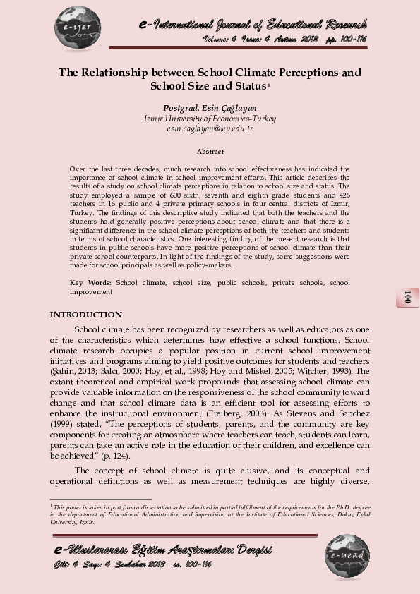 (PDF) The Relationship between School Climate Perceptions and School ...