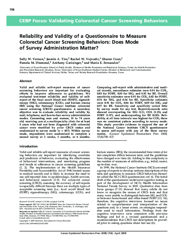 (PDF) Reliability and validity of a questionnaire to measure ...