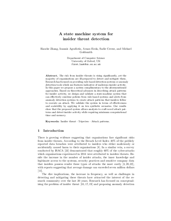 (PDF) A State Machine System for Insider Threat Detection