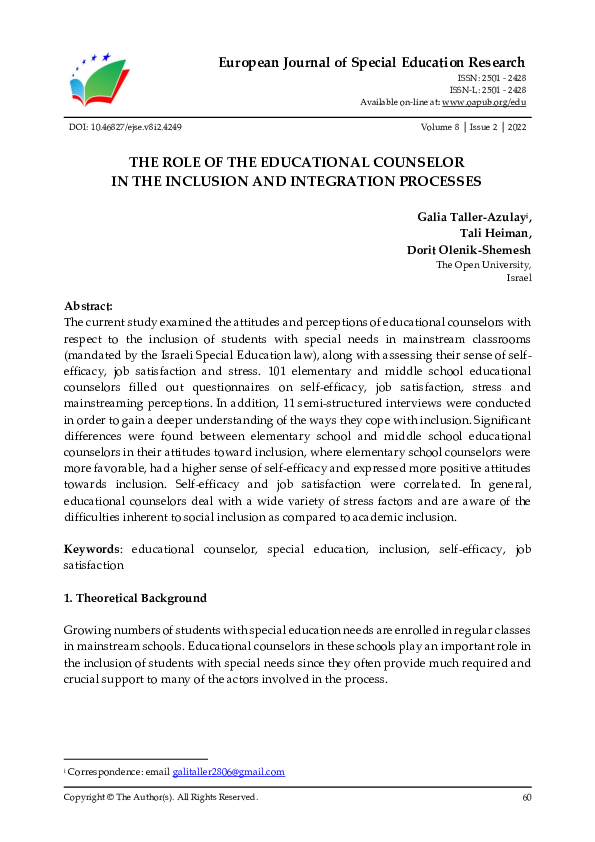 (PDF) The Role of the Educational Counselor in the Inclusion and ...