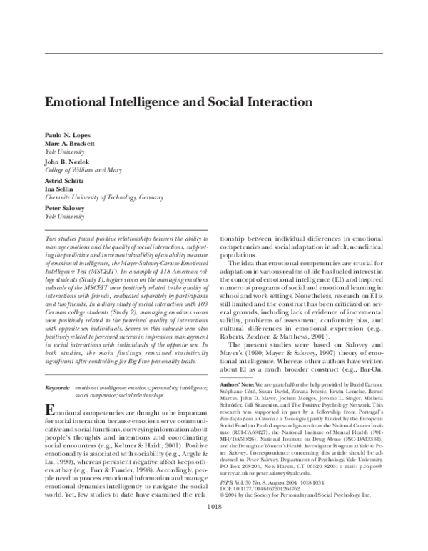 (PDF) Emotional intelligence and social interaction