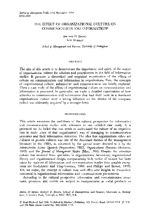 (PDF) The Effect of Organizational Culture on Communication and Information