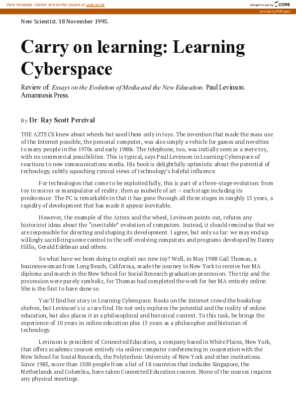 (PDF) Carry on Learning: Learning Cyberspace