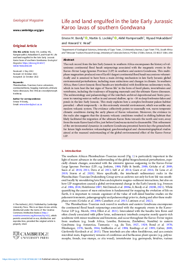 (PDF) Life and land engulfed in the late Early Jurassic Karoo lavas of ...