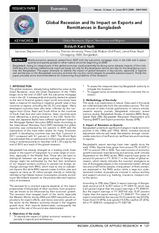 (PDF) Global Recession and Its Impact on Exports and Remittances in ...