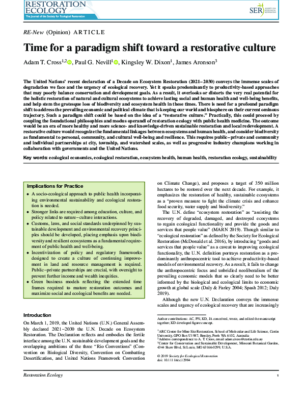 (PDF) Time for a paradigm shift toward a restorative culture