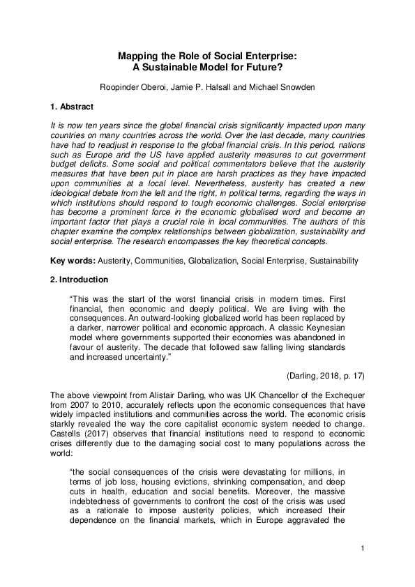 (PDF) Mapping the Role of Social Enterprise: A Sustainable Model for ...