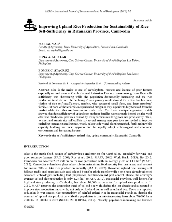 (PDF) Improving Upland Rice Production for Sustainability of Rice Self ...