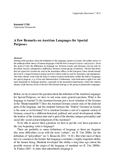 (PDF) A Few Remarks on Austrian Languages for Special Purposes ...
