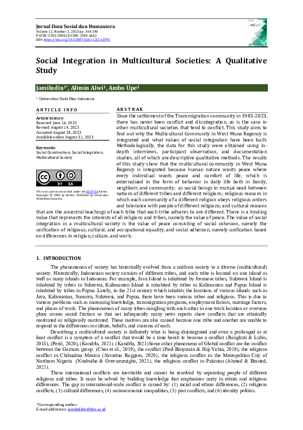 (PDF) Social Integration in Multicultural Societies: A Qualitative Study