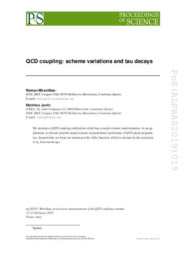 (PDF) QCD coupling: scheme variations and tau decays