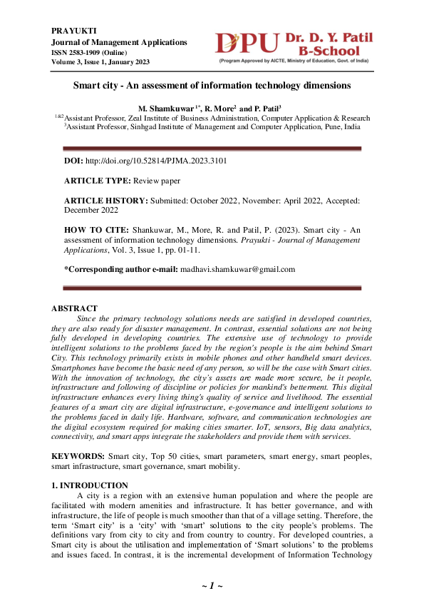 (PDF) Smart city - An assessment of information technology dimensions