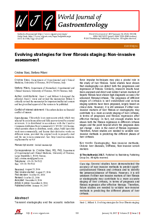 (PDF) Evolving strategies for liver fibrosis staging: The non-invasive ...