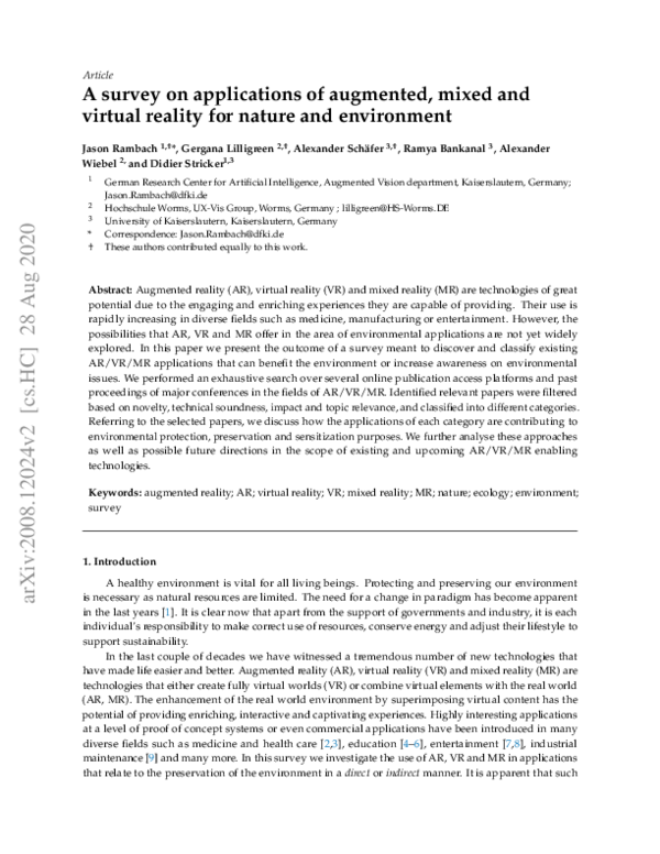 (PDF) A survey on applications of augmented, mixed and virtual reality ...