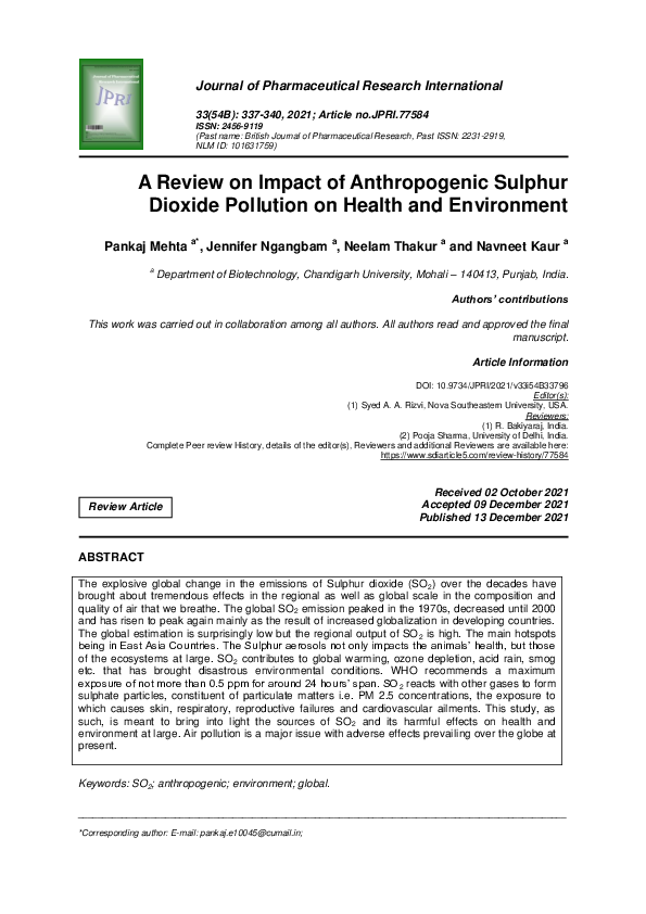 (PDF) A Review on Impact of Anthropogenic Sulphur Dioxide Pollution on ...