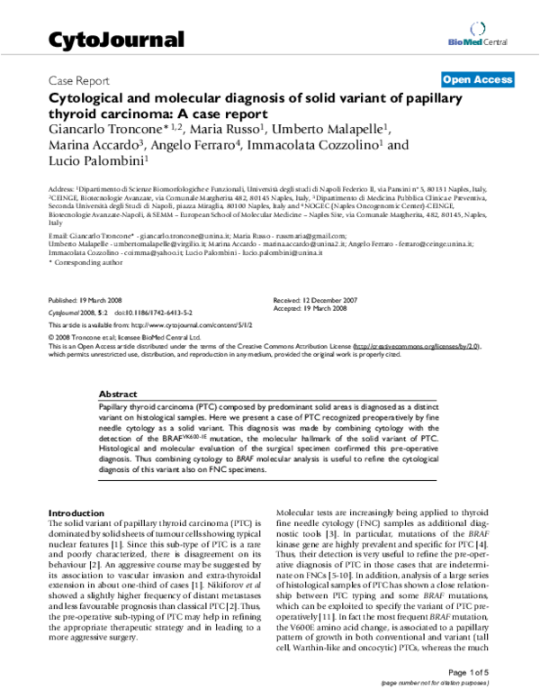 (PDF) Cytological and molecular diagnosis of solid variant of papillary ...
