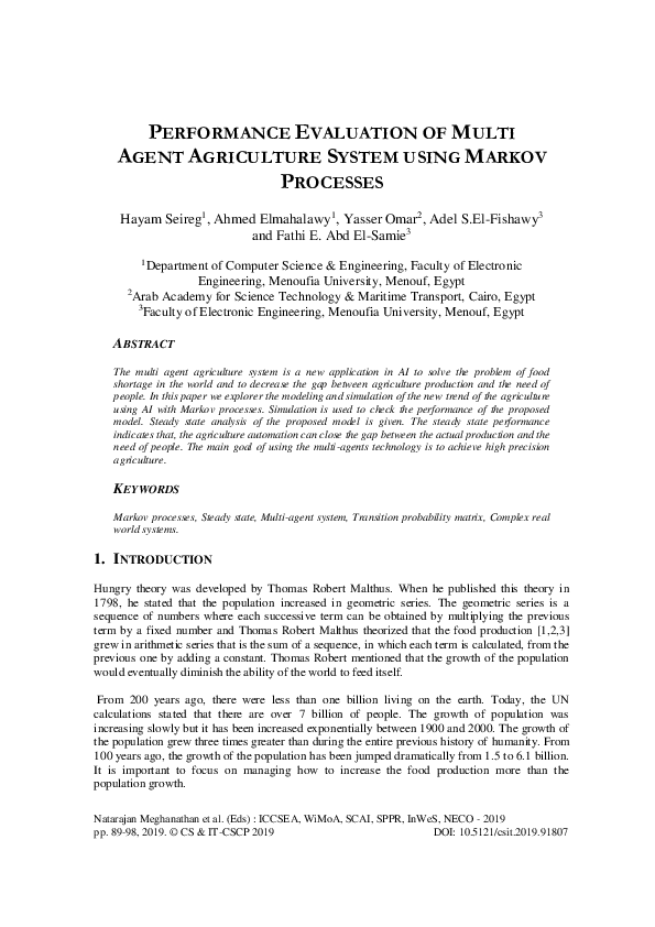(PDF) Performance Evaluation of Multi Agent Agriculture System using ...