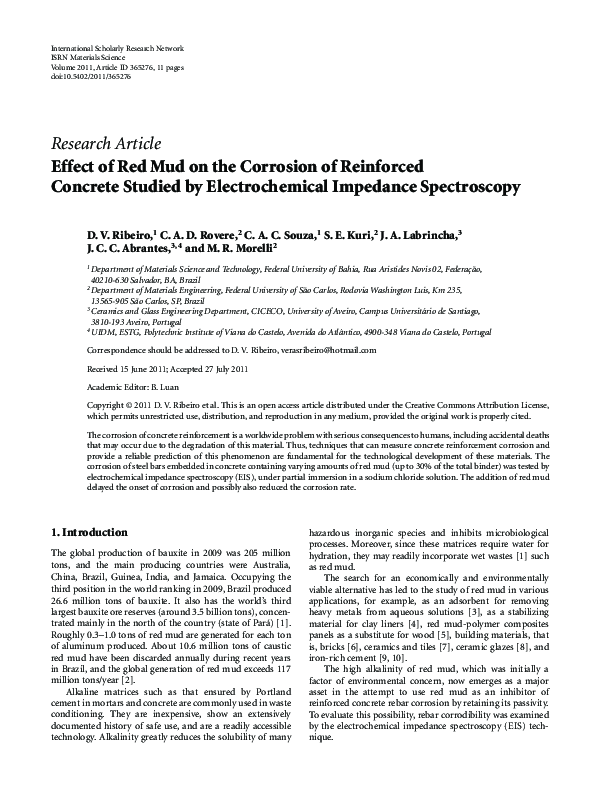 (PDF) Effect of Red Mud on the Corrosion of Reinforced Concrete Studied ...