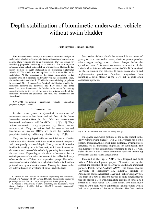 (PDF) Depth stabilization of biomimetic underwater vehicle without swim ...