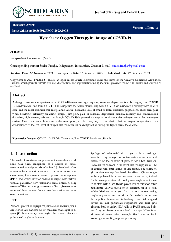 (PDF) Hyperbaric Oxygen Therapy in the Age of COVID-19