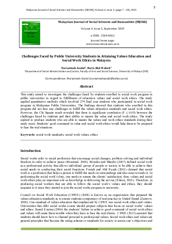 (PDF) Challenges Faced by Public University Students in Attaining Value ...