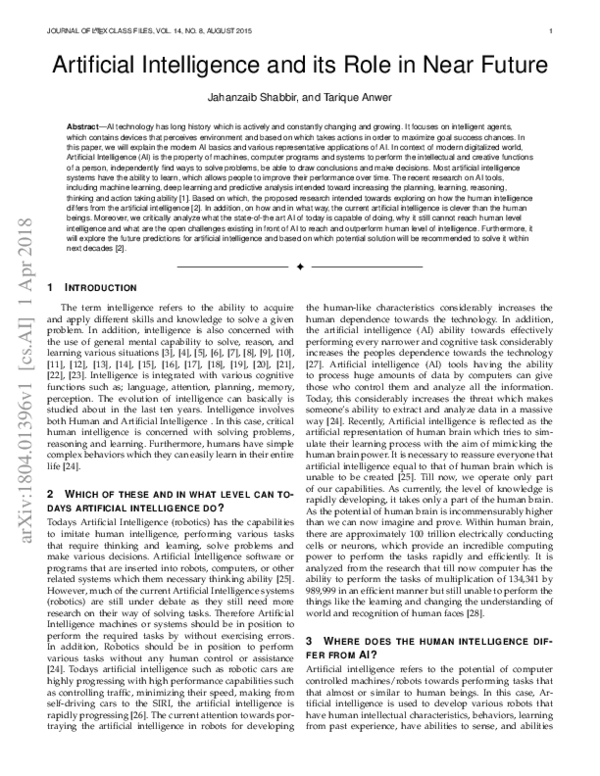 (PDF) Artificial Intelligence and its Role in Near Future