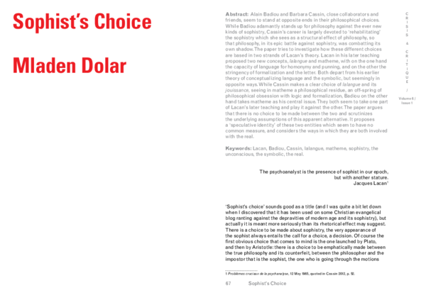 (PDF) Sophist’s Choice