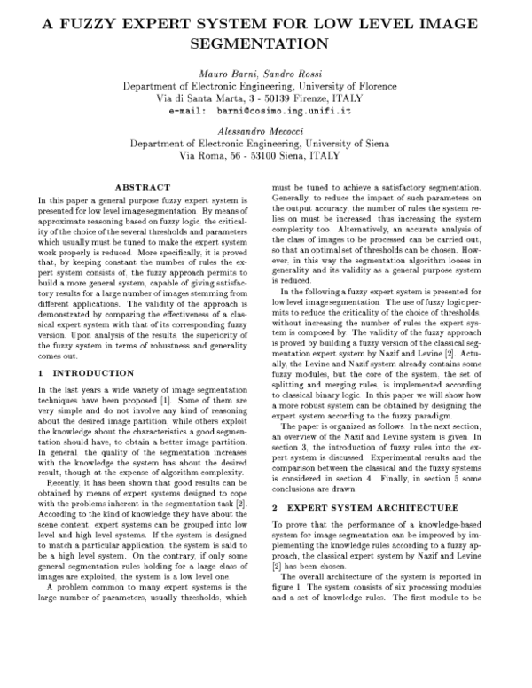 (PDF) A fuzzy expert system for low level image segmentation