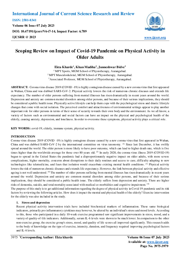 (PDF) Scoping Review on Impact of Covid-19 Pandemic on Physical ...