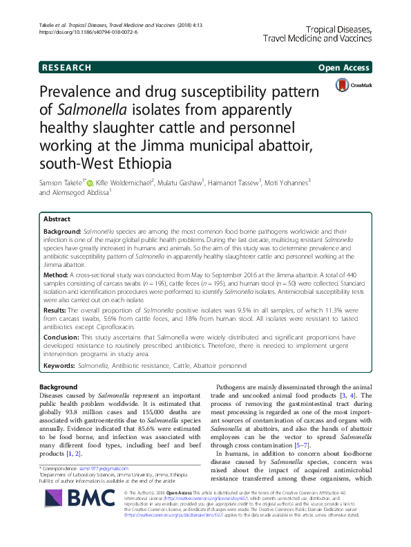 (PDF) Prevalence and drug susceptibility pattern of Salmonella isolates ...