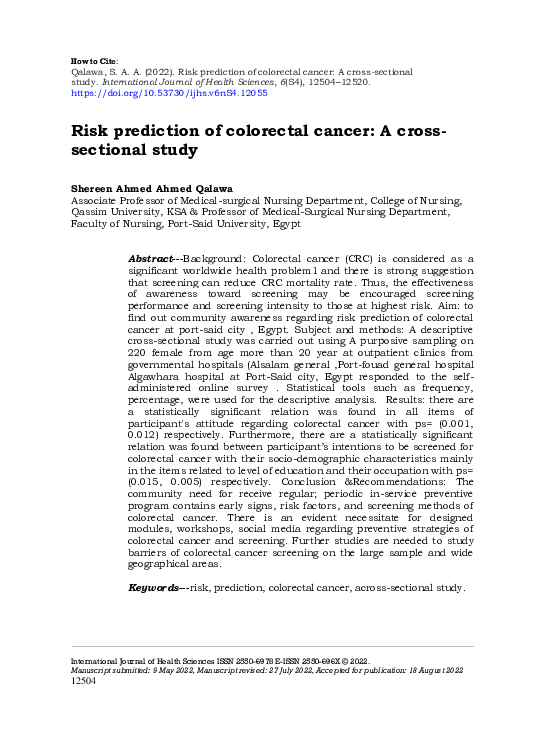 (PDF) Risk prediction of colorectal cancer