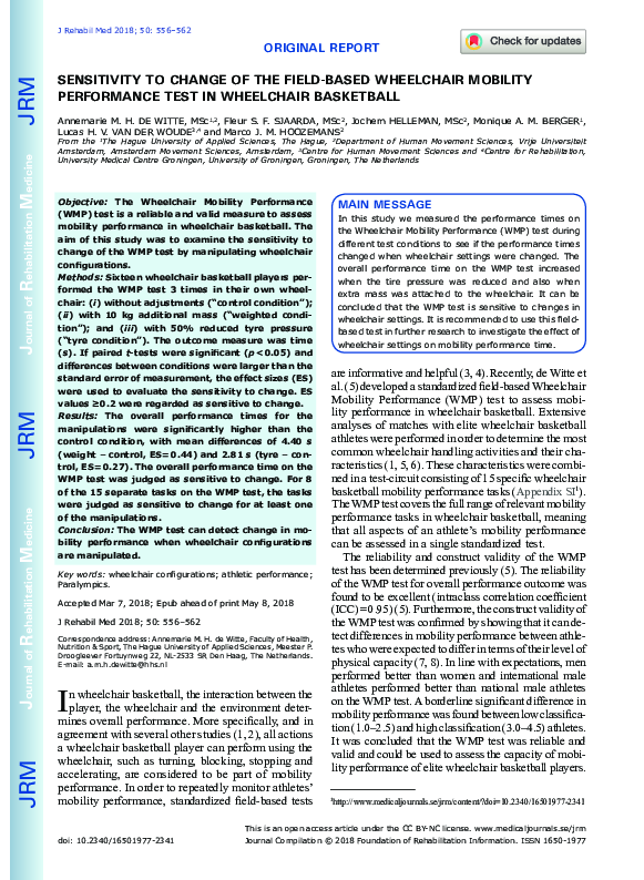 (PDF) Sensitivity to change of the field-based Wheelchair Mobility ...