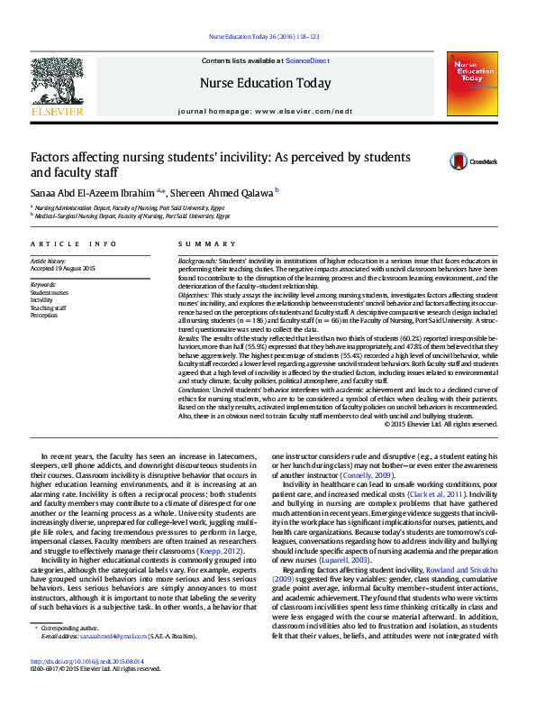 (PDF) Factors affecting nursing students' incivility: As perceived by ...