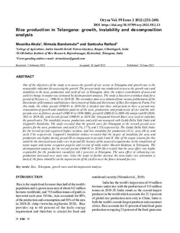 (PDF) Rice production in Telangana