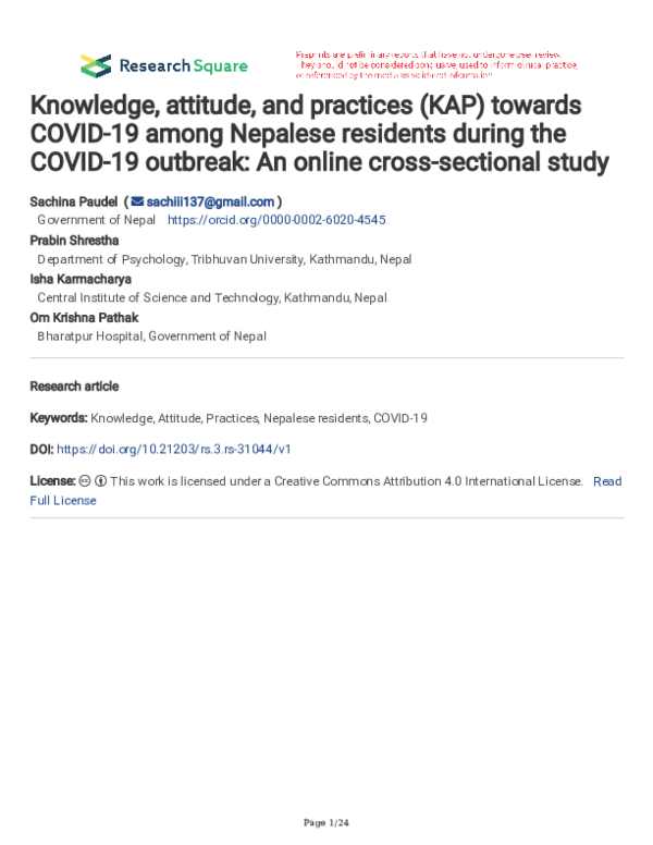 (PDF) Knowledge, attitude, and practices (KAP) towards COVID-19 among ...