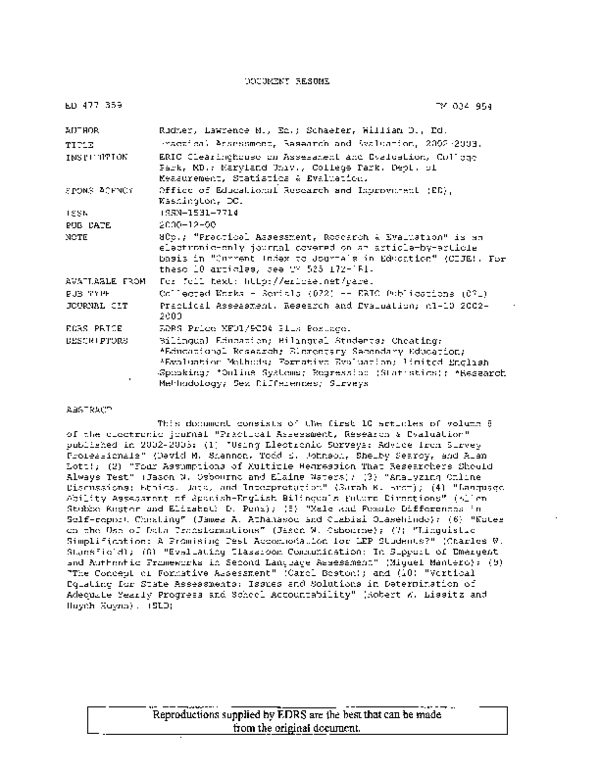 (PDF) Practical Assessment, Research and Evaluation, 2002-2003