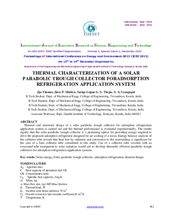 (PDF) Thermal Characterization of a Solar Parabolic Trough Collector ...