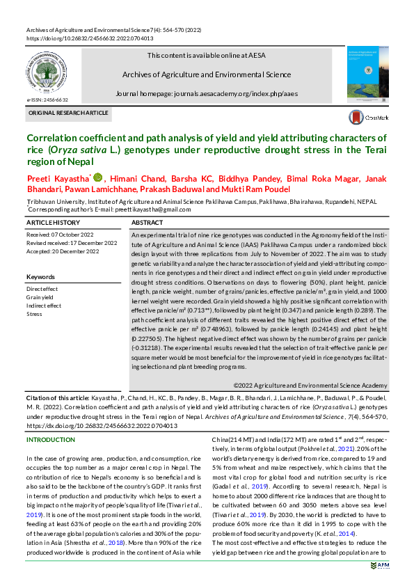 (PDF) Correlation coefficient and path analysis of yield and yield ...