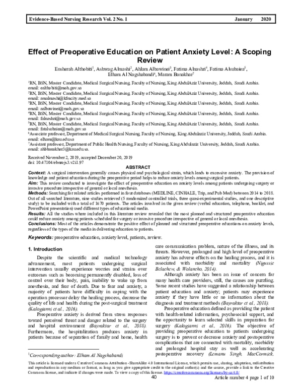 (PDF) Effect of Preoperative Education on Patient Anxiety Level: A ...