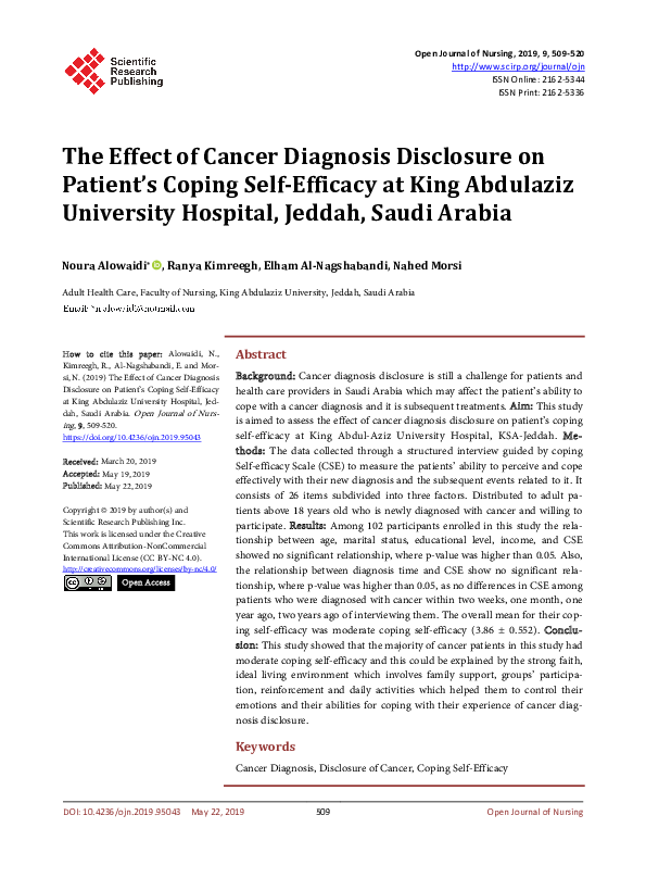 (PDF) The Effect of Cancer Diagnosis Disclosure on Patient’s Coping ...