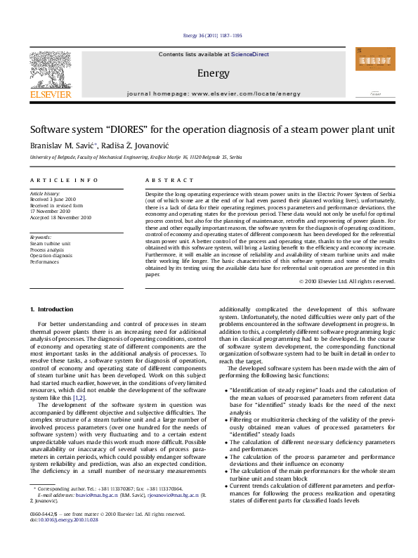 (PDF) Software system “DIORES” for the operation diagnosis of a steam ...