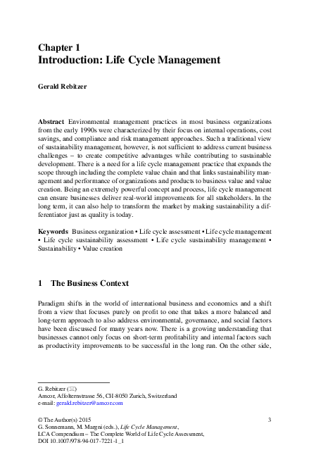(PDF) Introduction: Life Cycle Management