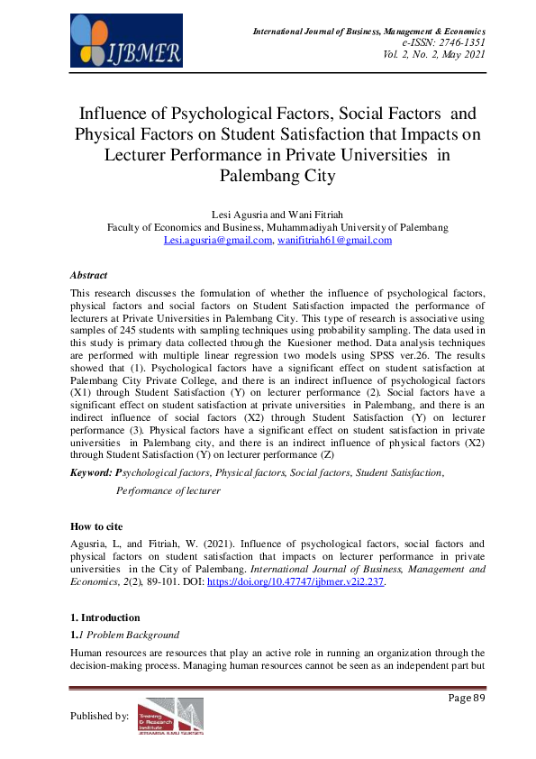 (PDF) Influence of Psychological Factors, Social Factors and Physical ...