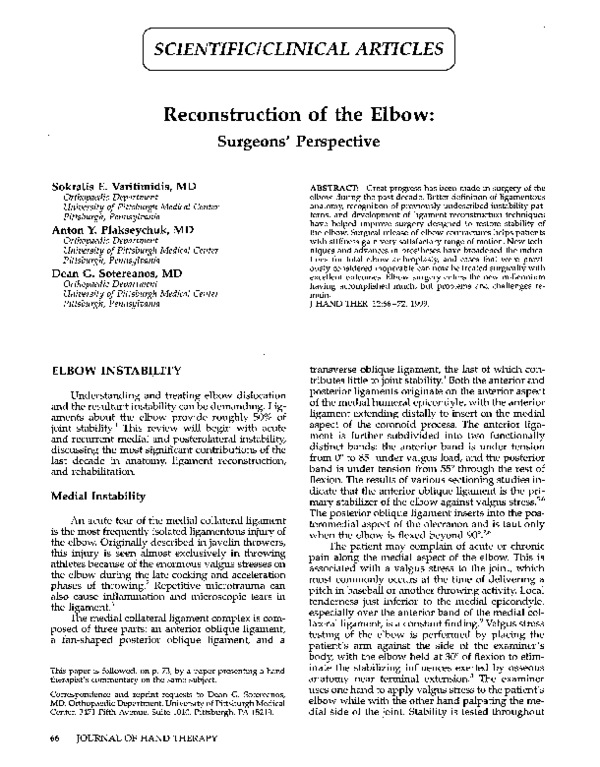 (PDF) Reconstruction of the elbow: Surgeons' perspective