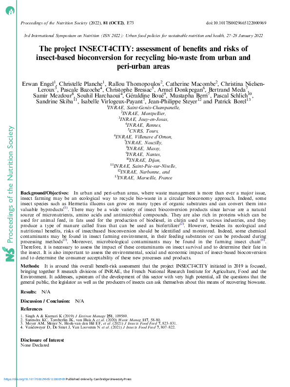 (PDF) The project INSECT4CITY: assessment of benefits and risks of ...